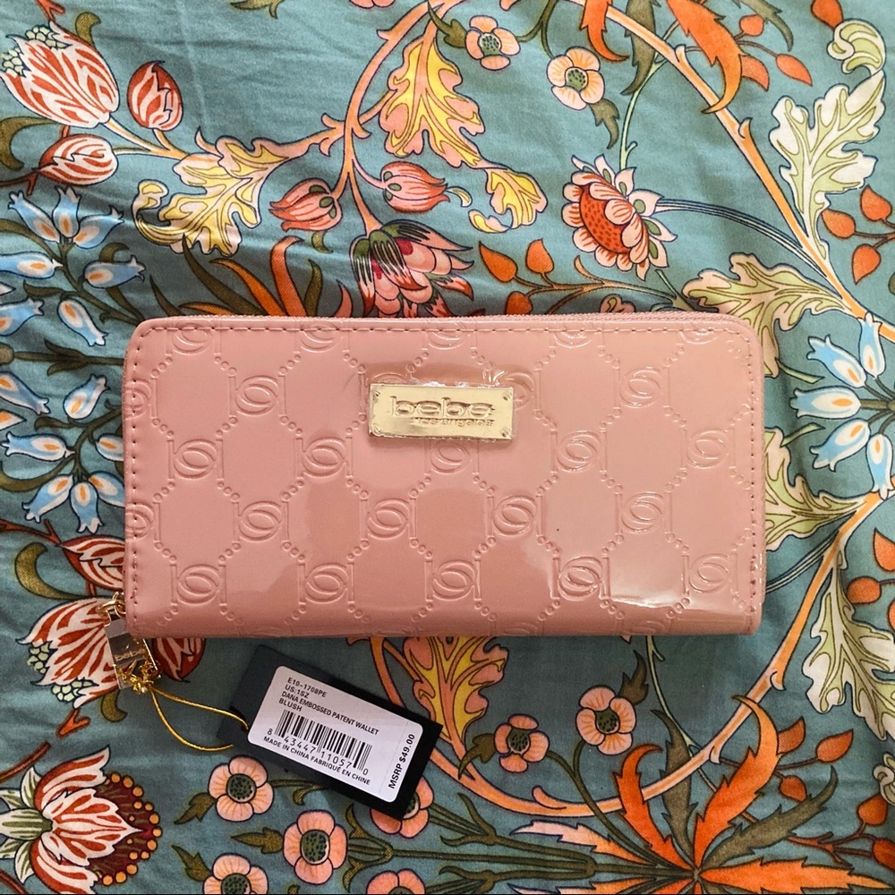 BEBE Dana Embossed Patent Blush Pink Wallet